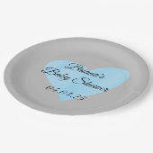 Moderne Aquarell Blue Heart Boy Baby Dusche Pappteller (Schrägansicht)