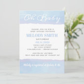 Moderne Aquarell Blue OH BABY Baby Dusche Einladung (Stehend Vorderseite)