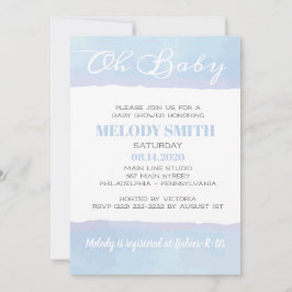 Moderne Aquarell Blue OH BABY Baby Dusche Einladung