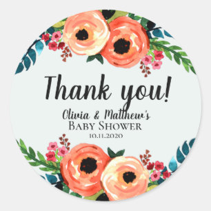 Moderne Aquarell-Blume Girls Floral Baby Dusche Runder Aufkleber
