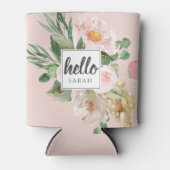 Moderne Aquarell-Blume & Hallo & Name Dosenkühler (Vorderseite)
