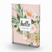 Moderne Aquarell-Blume & Hallo & Name Fotoblock (Rechts)