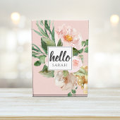 Moderne Aquarell-Blume & Hallo & Name Fotoblock