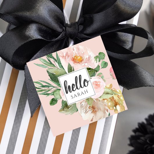 Moderne Aquarell-Blume & Hallo & Name Geschenkanhänger