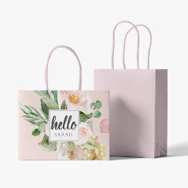 Moderne Aquarell-Blume & Hallo & Name Große Geschenktüte