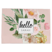 Moderne Aquarell-Blume & Hallo & Name Große Geschenktüte (Rückseite)