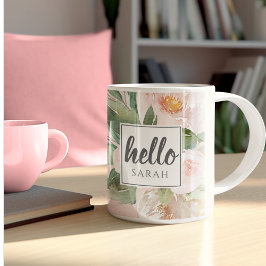 Moderne Aquarell-Blume & Hallo & Name Kaffeetasse