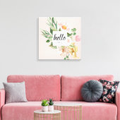 Moderne Aquarell-Blume & Hallo & Name Leinwanddruck (Insitu (Wohnzimmer))