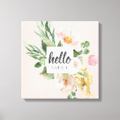 Moderne Aquarell-Blume & Hallo & Name Leinwanddruck (Vorderseite)