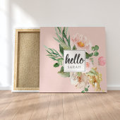 Moderne Aquarell-Blume & Hallo & Name Leinwanddruck