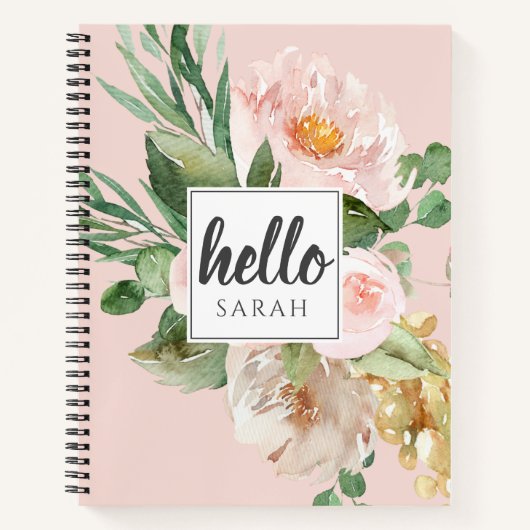 Moderne Aquarell-Blume & Hallo & Name Notizblock (Vorderseite)