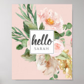 Moderne Aquarell-Blume & Hallo & Name Poster (Vorne)