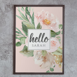 Moderne Aquarell-Blume & Hallo & Name Poster