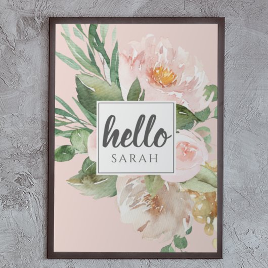 Moderne Aquarell-Blume & Hallo & Name Poster