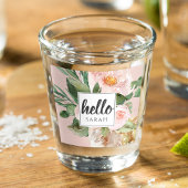 Moderne Aquarell-Blume & Hallo & Name Schnapsglas