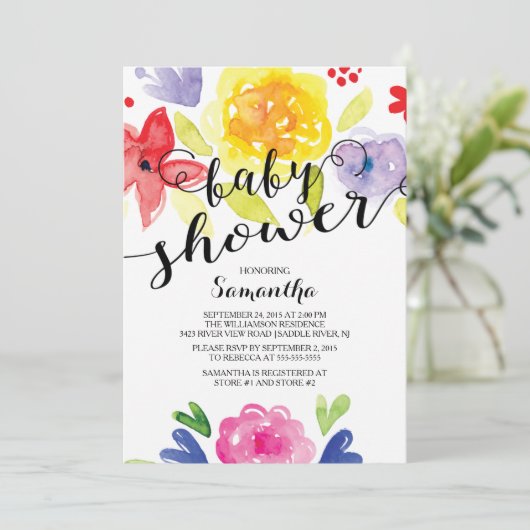Moderne Aquarell Blume Kinderdusche Einladung (Stehend Vorderseite)