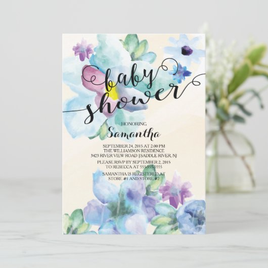 Moderne Aquarell Blume Kinderdusche Einladung (Stehend Vorderseite)