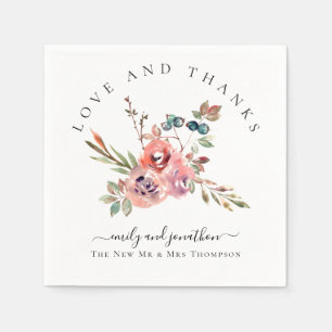 Moderne Aquarell-Blumen Dankeschön Namen Hochzeit  Serviette