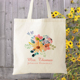 Moderne Aquarell-Blumen-Lehrerdankbarkeit Tragetasche