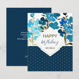 Moderne Aquarell-Boho-Blau Blumen Handgemalt Karte