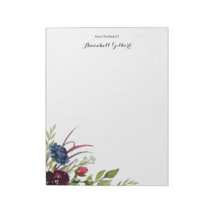 Moderne Aquarell-Bordeaux-Blumen Grün Notizblock