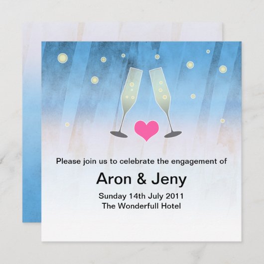 Moderne Aquarell Champagner-Verlobung Einladung (Vorne/Hinten)