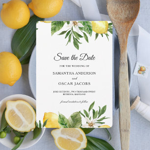 Moderne Aquarell-Gelbe Zitronen & Blatt Save The Date