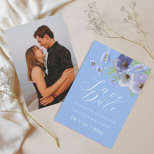 Moderne Aquarell Hochzeit Blau Floral Save The Date