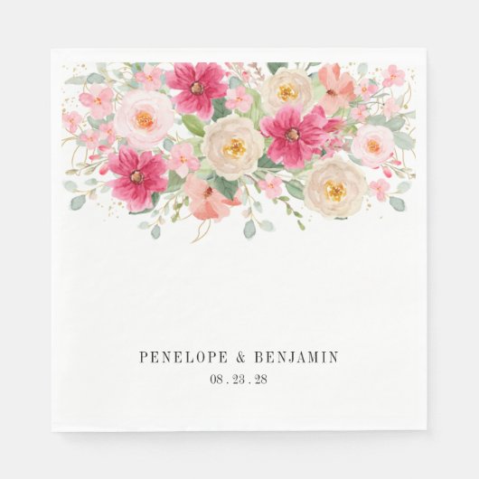 Moderne Aquarell-Hochzeit mit hellrosa Blumenmotiv Serviette (Vorderseite)
