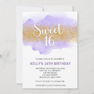 Moderne Aquarell-Lila Sweet 16 Sechzehn Einladung
