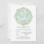 Moderne Aquarell Minze Green Gold Oh Baby Dusche Einladung (Vorderseite)