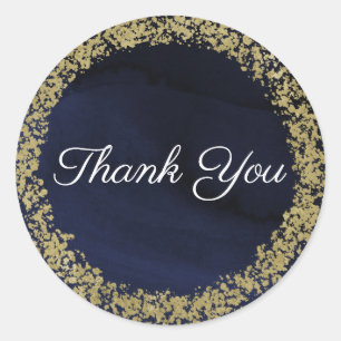 Moderne Aquarell Navy Blau & Gold Hochzeit Runder Aufkleber