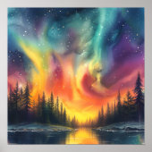 Moderne Aquarell Nordlichter am Lago Maggiore Poster (Vorne)