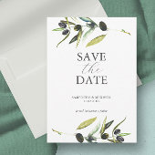 Moderne Aquarell-Olivenzweig-Hochzeitseinladung zu Save The Date