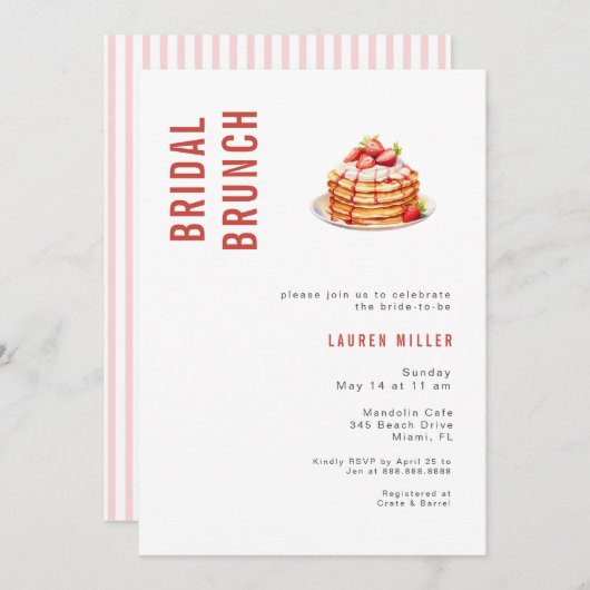 Moderne Aquarell Pancakes Bridal Brunch Dusche Einladung (Vorne/Hinten)