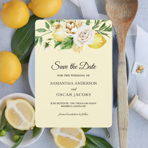 Moderne Aquarell-Pastell-Gelbe Zitronen & Blatt Save The Date