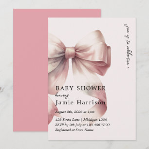Moderne Aquarell Pink Bow Kinderdusche Einladung