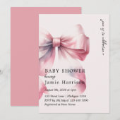 Moderne Aquarell Pink Bow Kinderdusche Einladung (Vorne/Hinten)