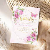 Moderne Aquarell Pink Butterfly Girl Babydusche Einladung