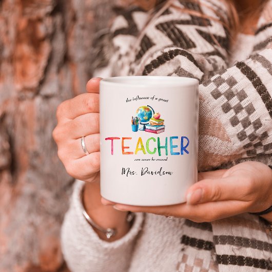 Moderne Aquarell-Regenbogen-Lehrerdankeschön Kaffeetasse
