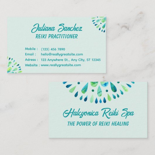 Moderne Aquarell-Reiki-Practitioner Visitenkarte (Vorne/Hinten)