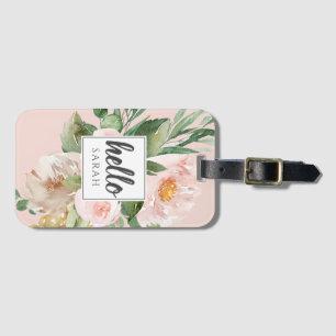 Moderne Aquarell-Rosa-Blumen & Hallo & Name Gepäckanhänger