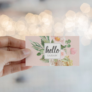 Moderne Aquarell-Rosa-Blumen & Hallo & Name Visitenkarte
