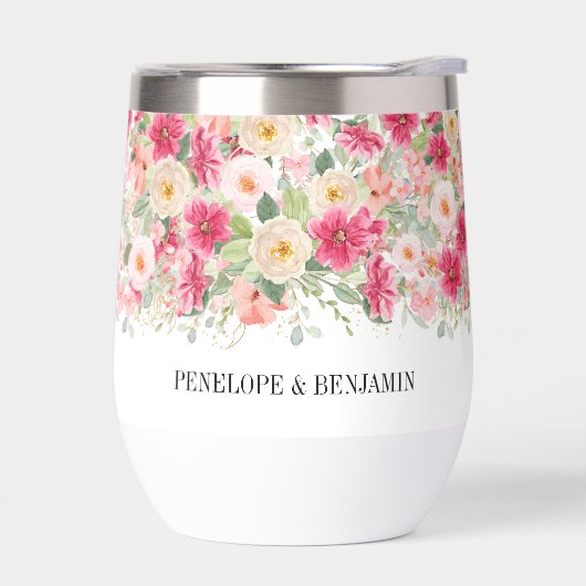 Moderne Aquarell-Rosa-Blumen-Hochzeit (Links)
