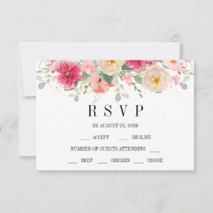 Moderne Aquarell-Rosa-Blumen-Hochzeit RSVP Karte