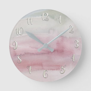 Moderne Aquarell-Rosa Grau Glamour Custom Runde Wanduhr