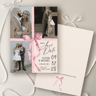 Moderne Aquarell-Rosa-Schleife 3 Foto Elfenbein-Ho Save The Date