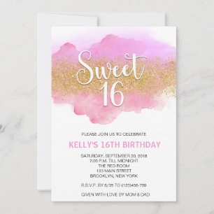 Moderne Aquarell-Rosa Sweet 16 Sechzehn Einladung