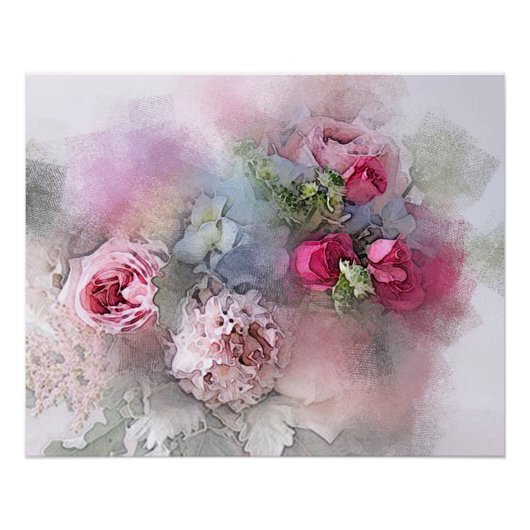 Moderne Aquarell-Rose Blume Florenz Elegantes Ambi Poster (Vorderseite)