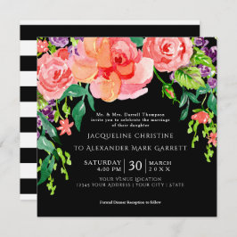 Moderne Aquarell-Rose Floral Wedding Black Ground Einladung